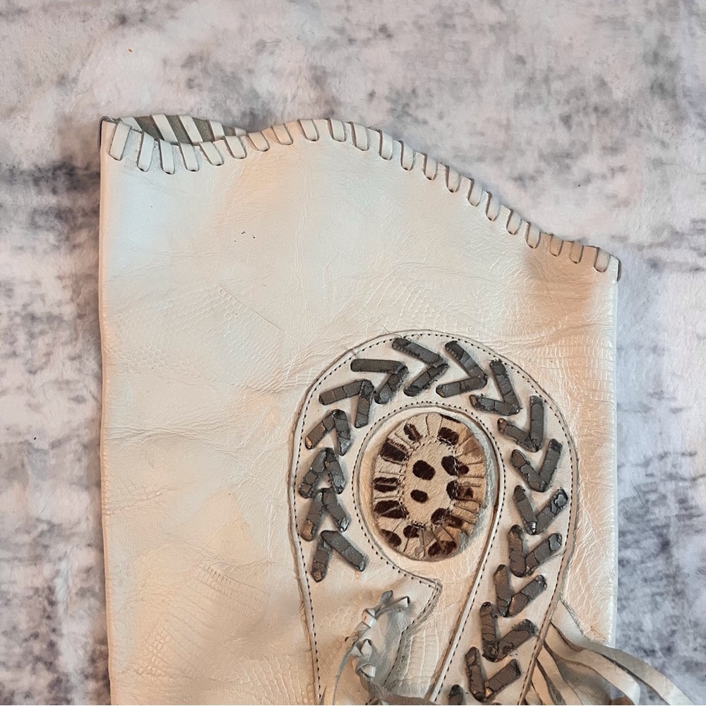 Vintage White Leather Fringe Cowboy Boot Paola Fellicce Size 9.5 - Picture 3 of 8
